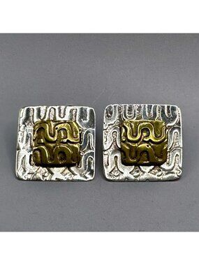 Jane Edsall Sterling Silver Brass Dimensional Earrings Signed Modernist